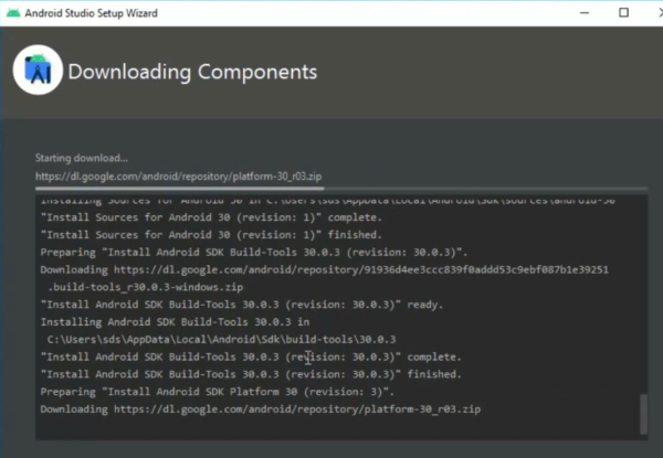 Figure 8: Android Studio Downloading Components