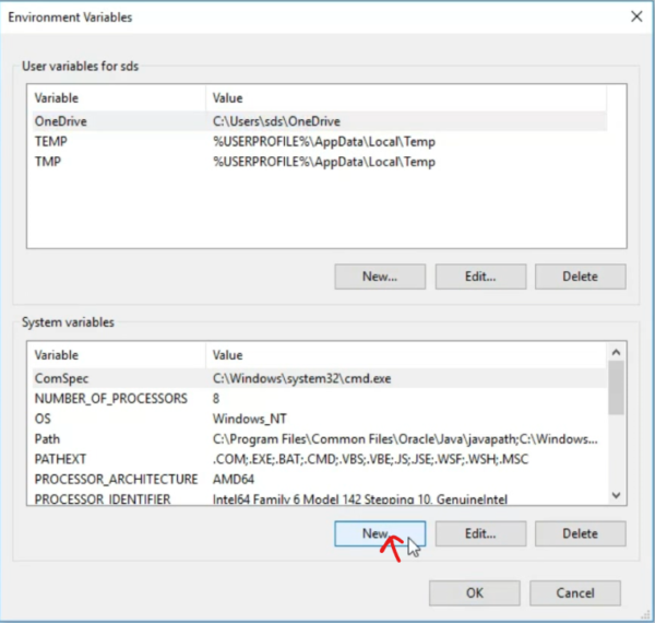 Figure 11: Clicking on New to set Java Home