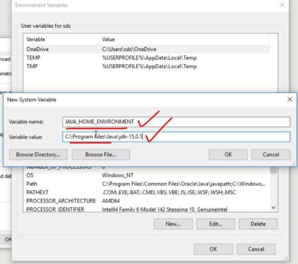Figure 12: Pasting the JDK installed path and setting Variable name as Java_Home_Environment