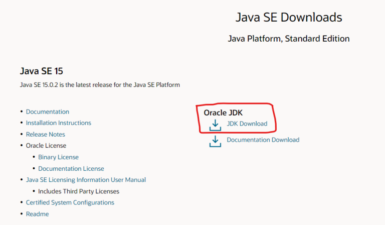 Figure 2: Java SE 15 Download