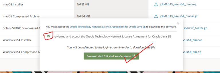 Figure 4: Accept the Oracle Technology Network License Agreement for Oracle Java SE