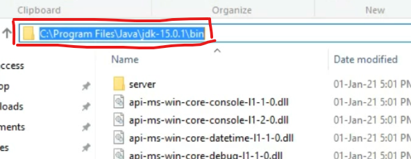Figure 6: Copying the JDK installed complete file path