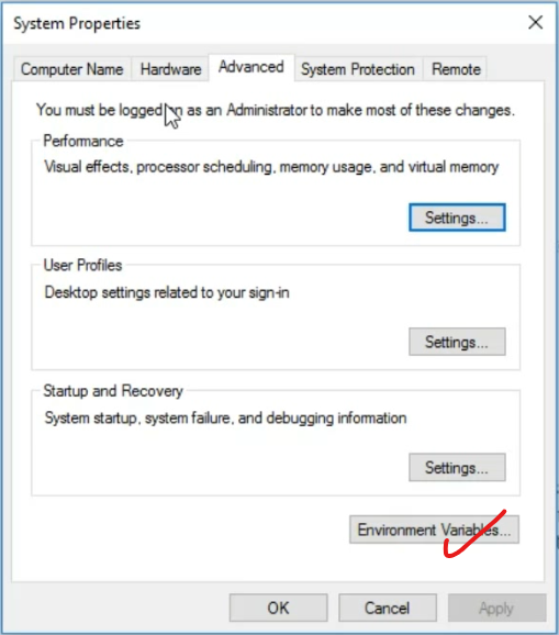Figure 7: Under System Properties click on Environment Variables