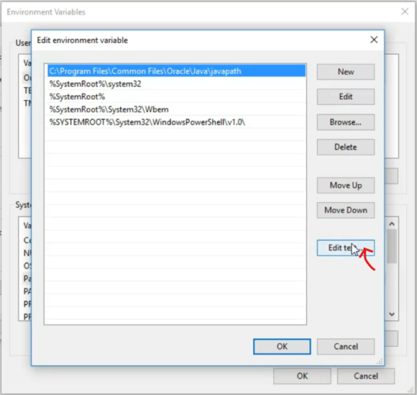 Figure 9: Editing the System variables path
