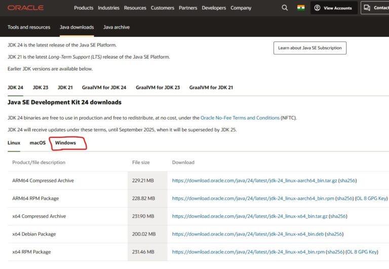 Figure 2: Java SE 24 Download